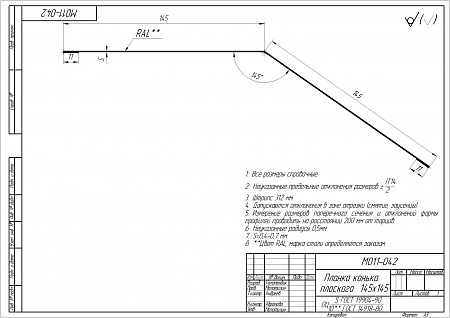Изображение Конек плоский Grand Line (Гранд Лайн), покрытие Стальной бархат 0.5, 145х145 мм, цвета по каталогу RAL и RR
