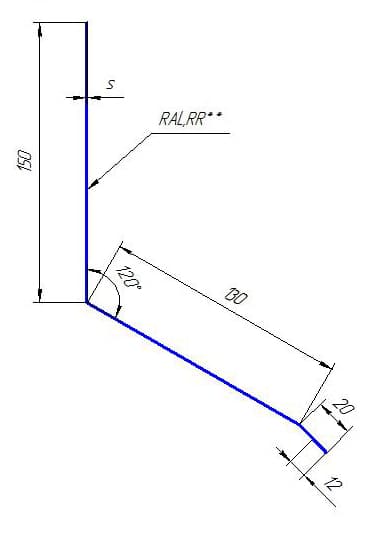 Изображение Планка примыкание верхнее к стене фальц Гранд Лайн / Grand Line, 150х130х20 мм, Drap 0.45