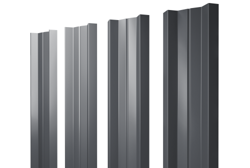 Изображение Штакетник М-образный А с прямым резом 0,5 GreenCoat Pural BT, matt RR 23 темно-серый (RAL 7024 мокрый асфальт)