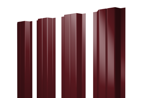 Изображение Штакетник П-образный A с прямым резом 0,45 PE-Double RAL 3005 красное вино
