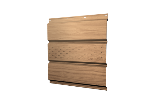 Изображение Софит металлический центральная перфорация 0,45 Print Elite с пленкой Honey Wood TwinColor